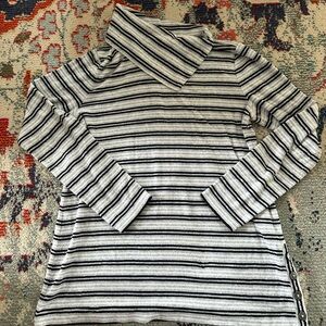Talbots Womens Sweater S Velour Turtleneck Tunic Stripes Cozy Black white